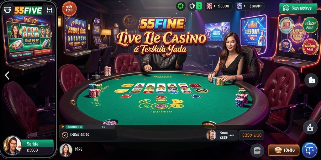 Tampilan gameplay Live Casino yang menonjol di 55FIVE.
