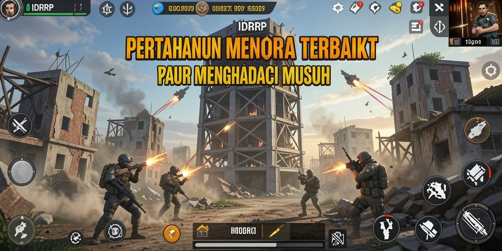 Screenshot IDRRP menampilkan aksi seru dalam pertahanan menara.