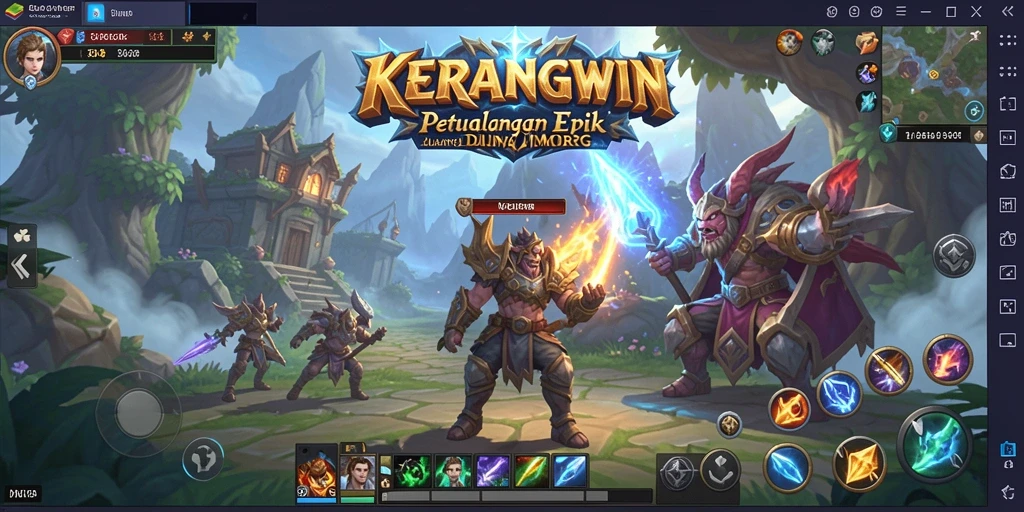 Screenshot gameplay KERANGWIN dengan dunia fantasi yang mengesankan.