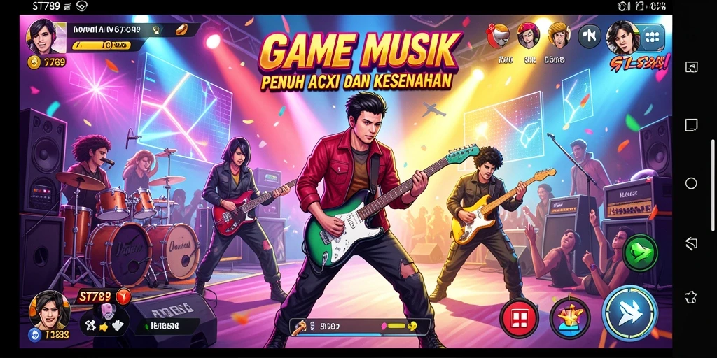 Tampilan gameplay ST789 yang menarik dengan irama musik yang dinamis.